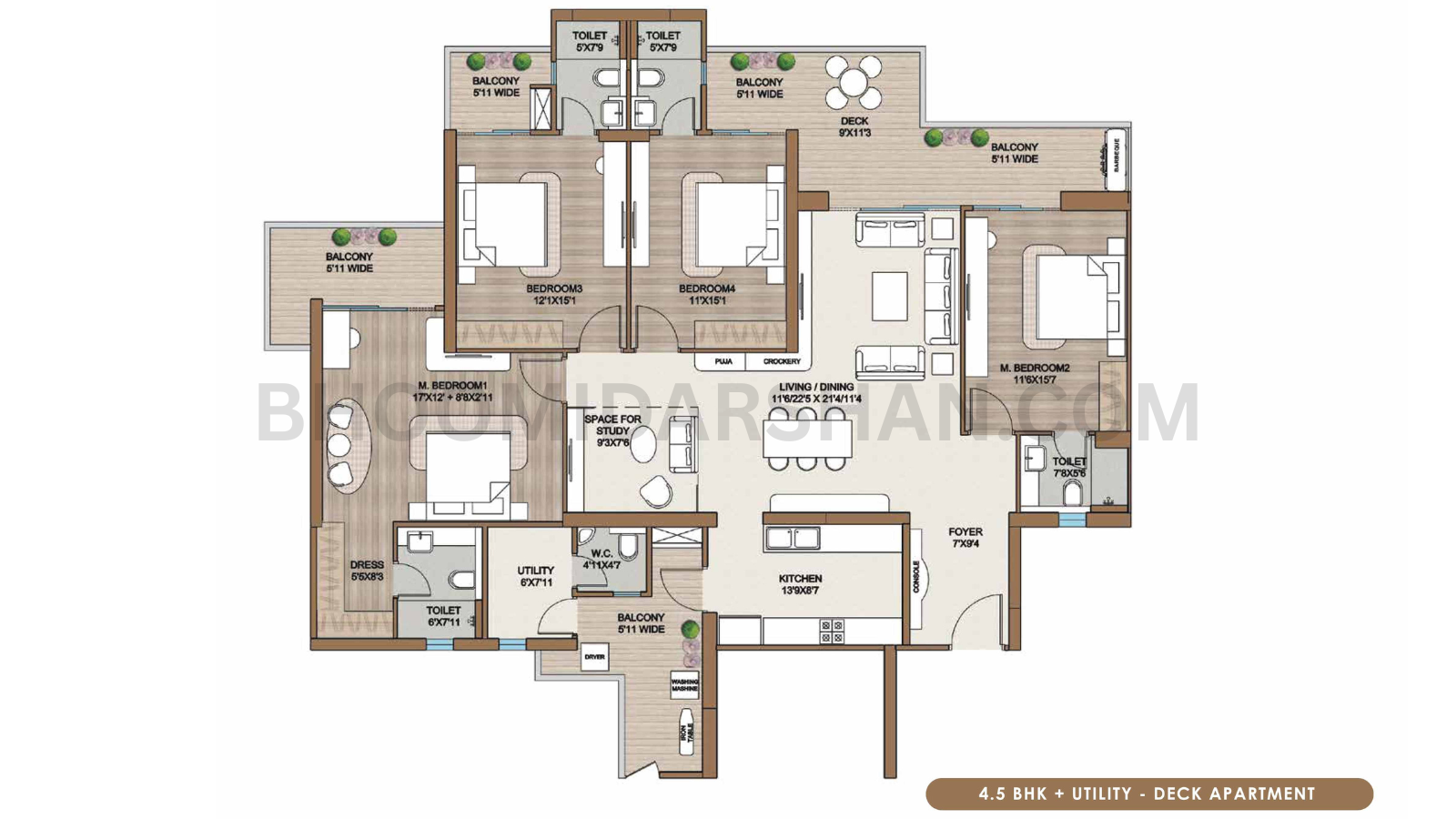 4.5 BHK + Utility Deck