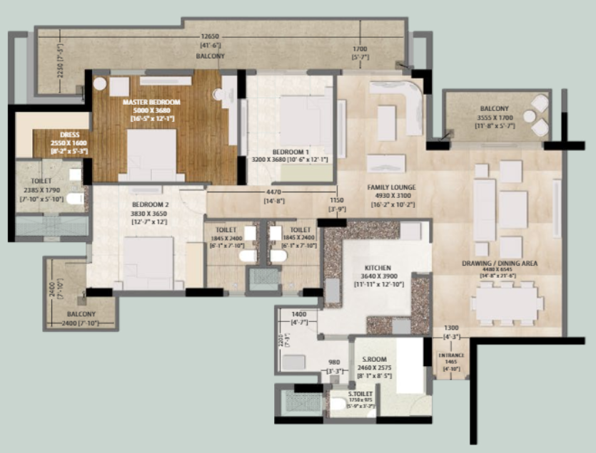 3 BHK + Servant + Utility