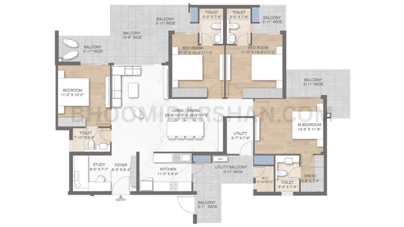 4 BHK + Study + Utility