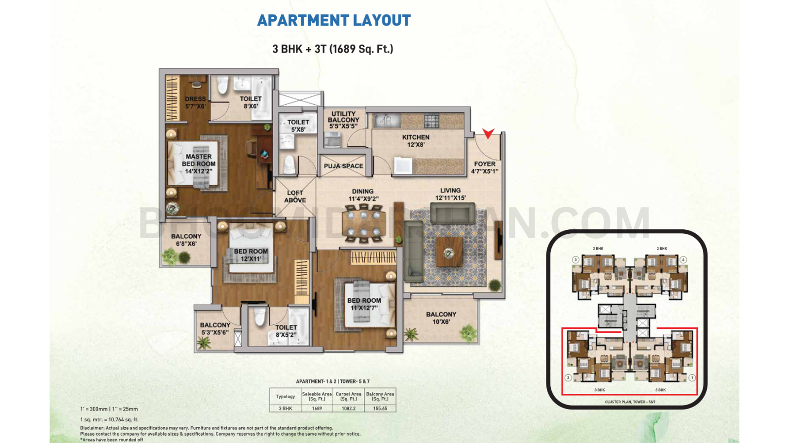 3 BHK + 3T
