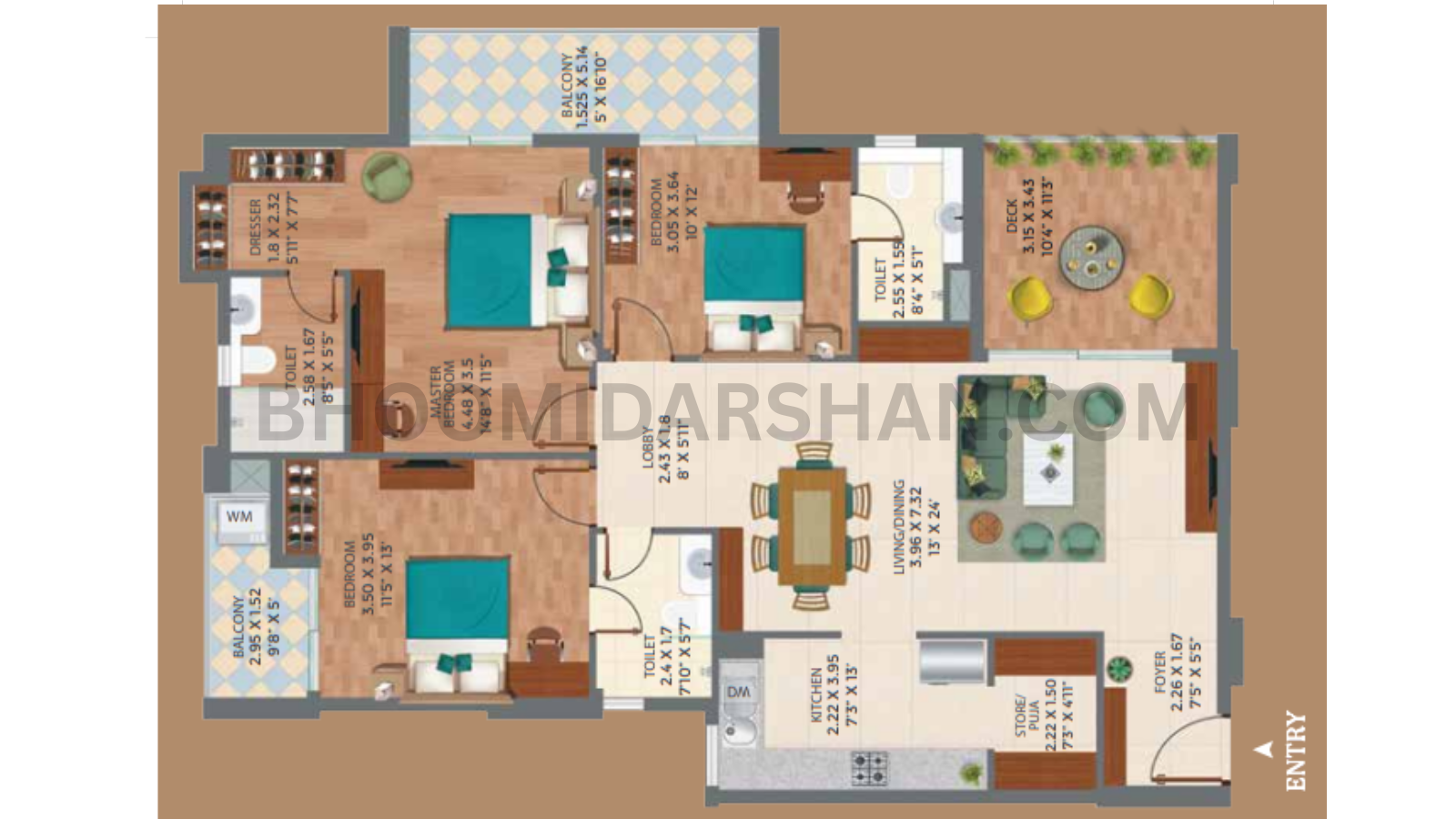 3 BHK + 3T