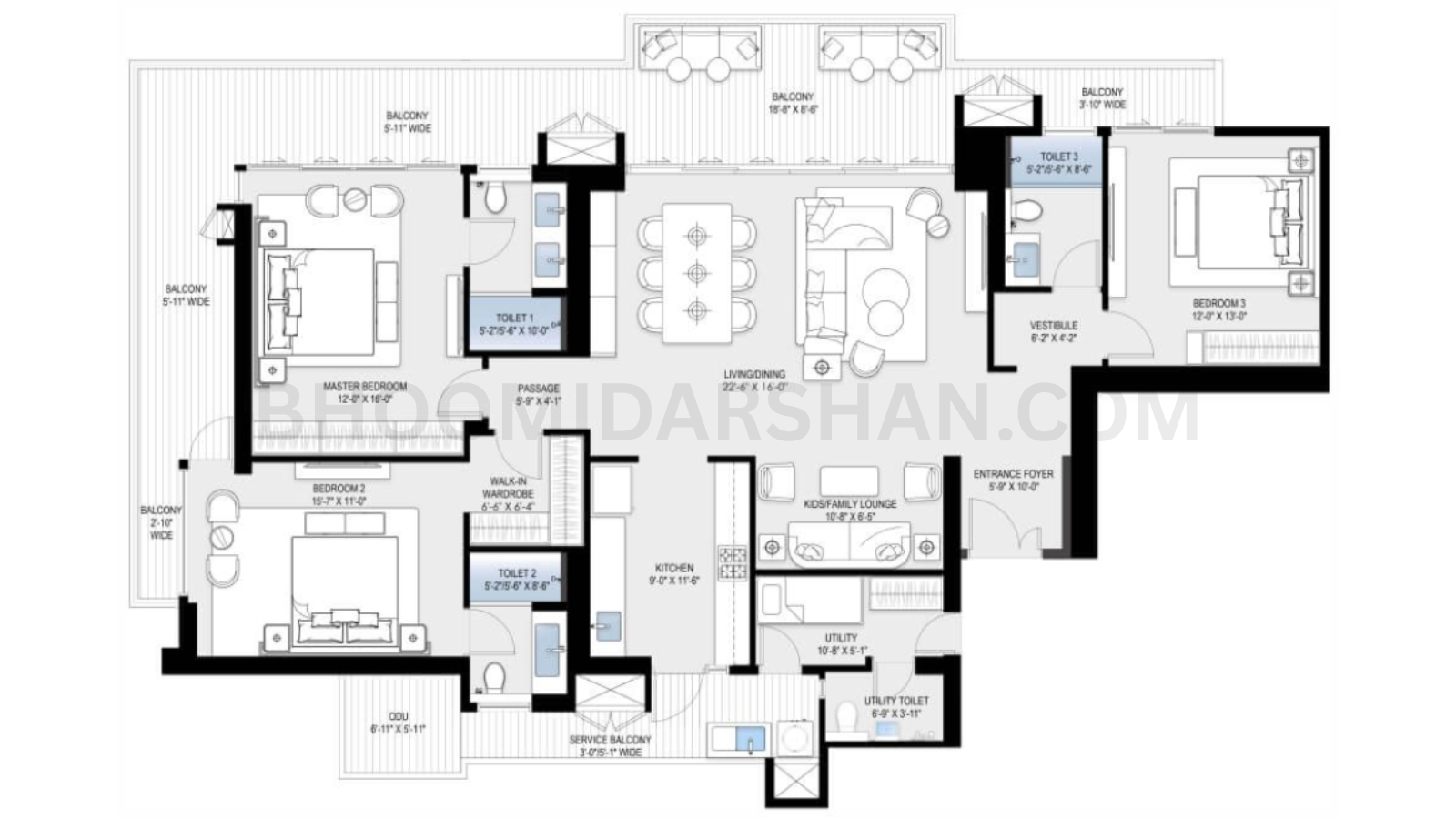 3 BHK + Family Lounge