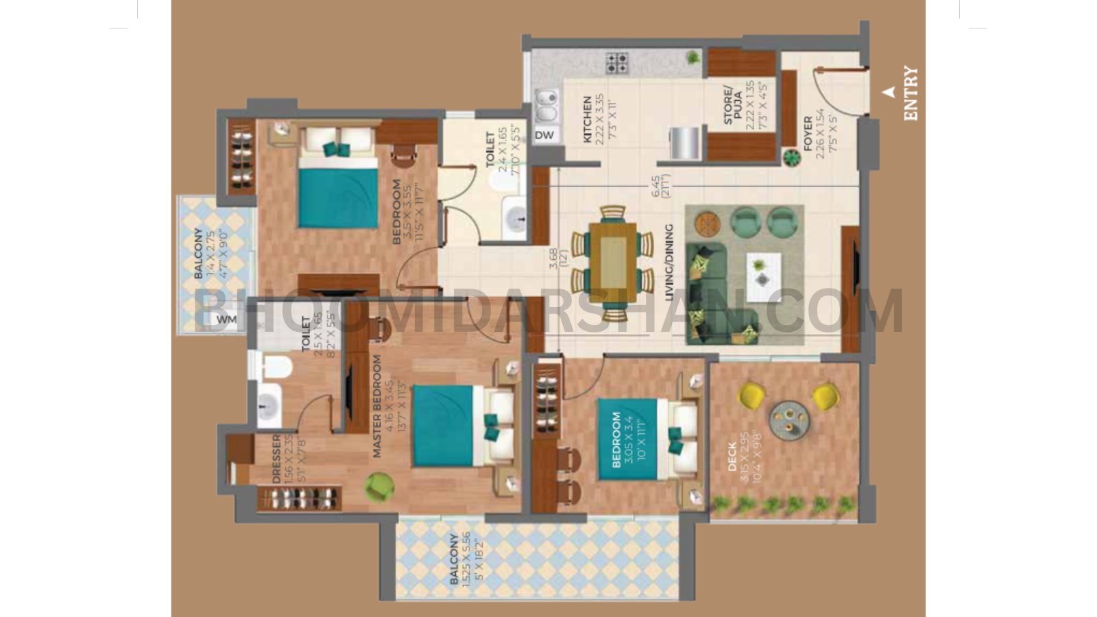 3 BHK + 2T